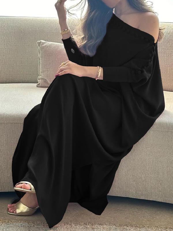 H-Line Casual Solid Color Maxi Dresses with Buttons