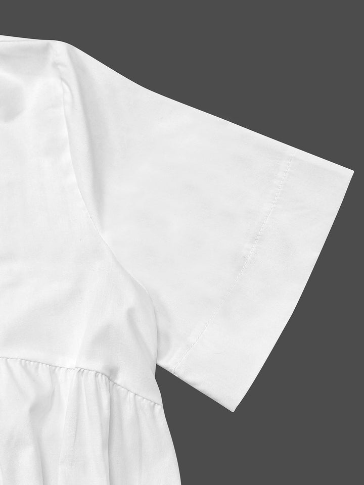 Loose Short Sleeves Solid Color Deep V-Neck Midi Dresses Shirt Dress