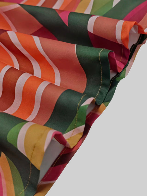 A-Line Long Sleeves Contrast Color High Neck Midi Dresses