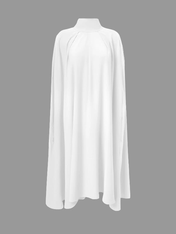 Simple Batwing Sleeves Lace-Up Solid Color High-Neck Midi Dresses