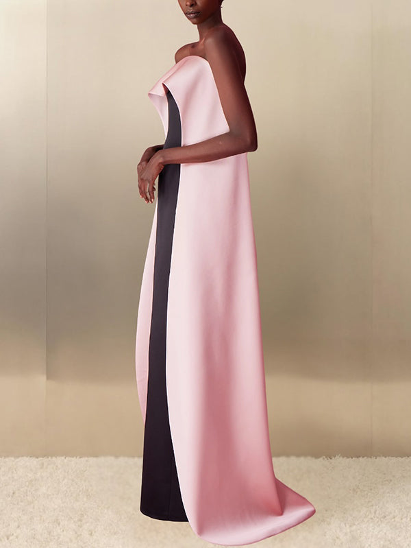 Loose Sleeveless Contrast Color Tube Maxi Dresses