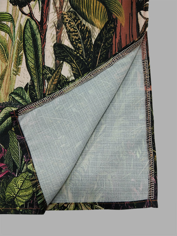 Flared Sleeves Loose Leaves Print V-Neck Maxi Dresses