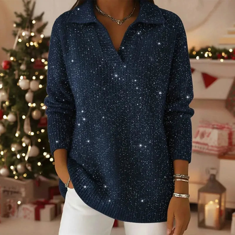 Ella™ - Starry Sky Collared Long Sleeved Sweater