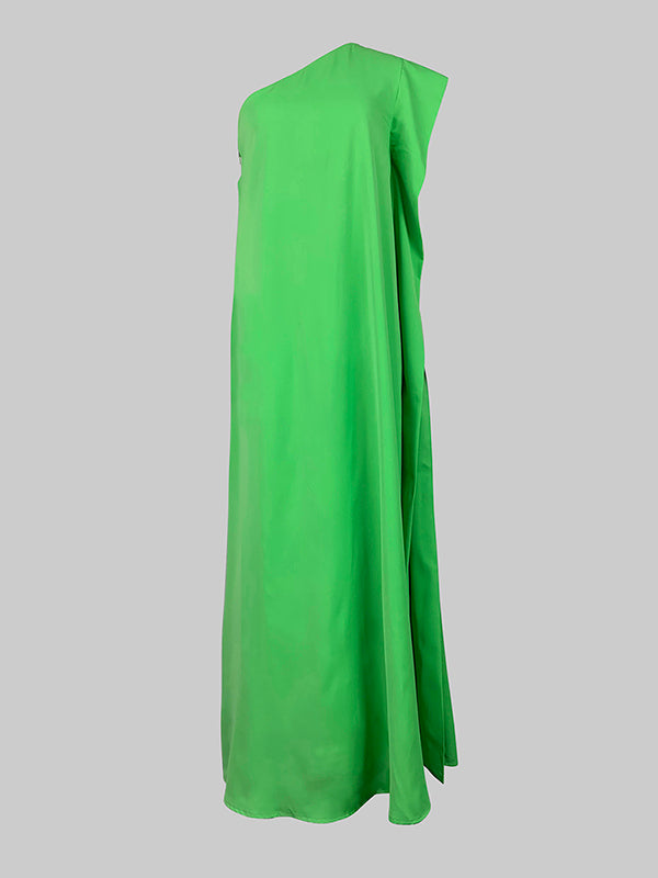 Asymmetrical Solid Color One-Shoulder Maxi Dress with Split Detail