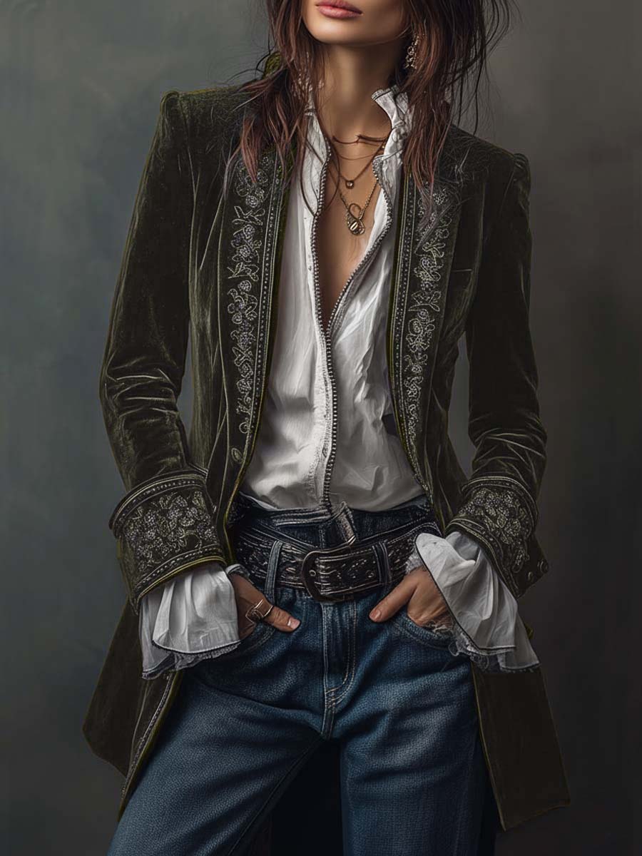 Amelia™ | Elegant Embroidered Velvet Coat