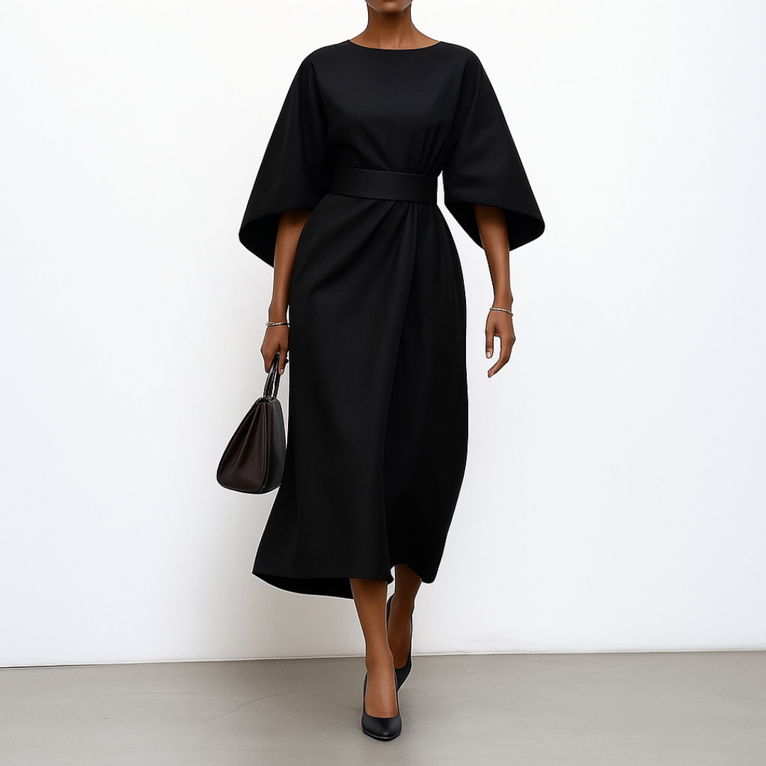 Eldra | Satin Feel Batwing Sleeve Maxi Dress 