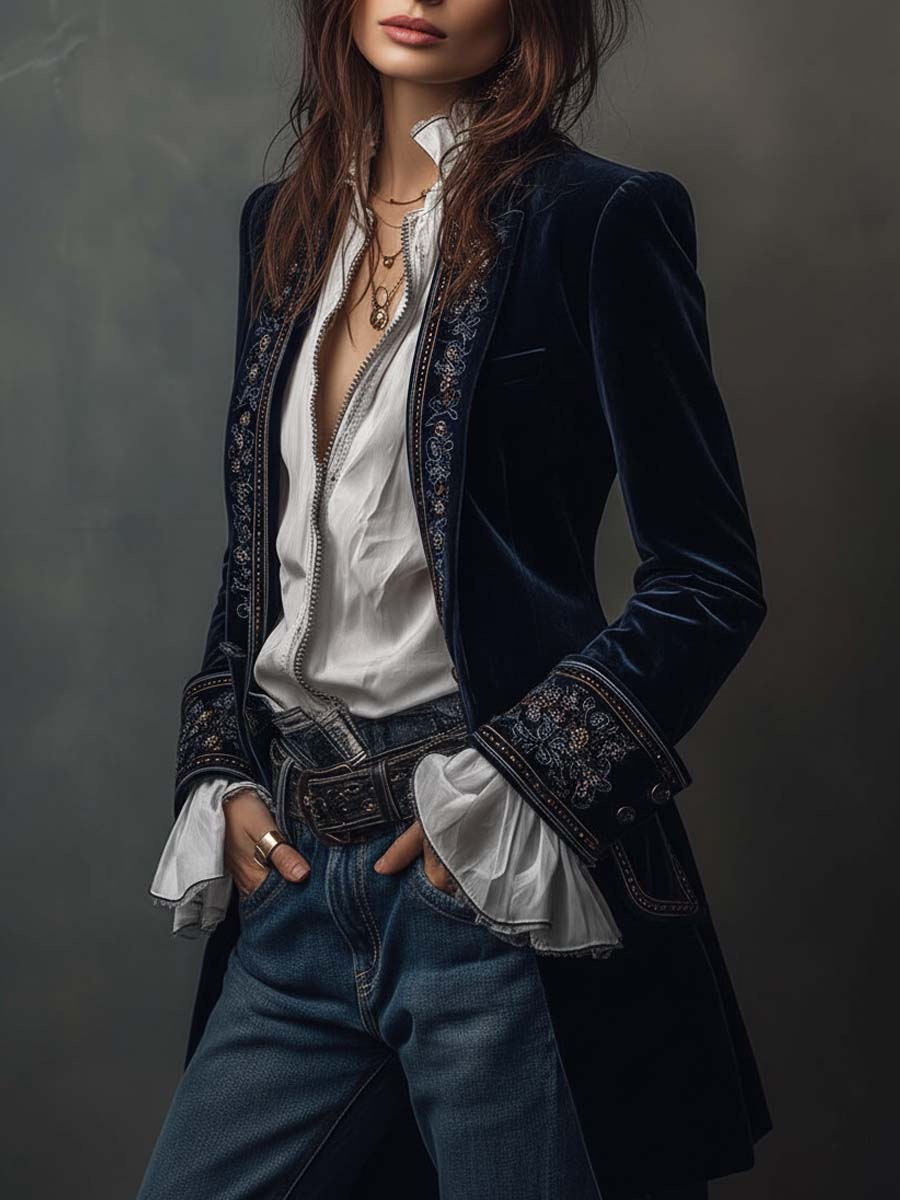 Amelia™ | Elegant Embroidered Velvet Coat