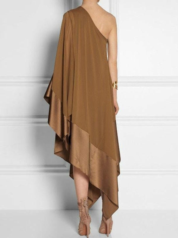 Asymmetrical One-Shoulder Maxi Dress with Loose Fit and Split Detail