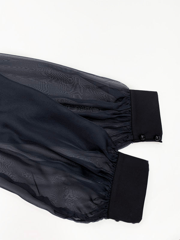 Sheer Pleated Maxi Dress with Round Neck and Loose Gauze Design