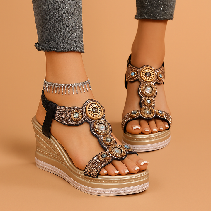 Zarella Gem-Embellished Wedge Sandals