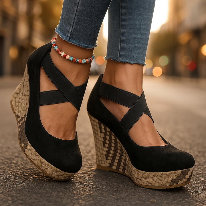 Serova Cross Wedge Sandals