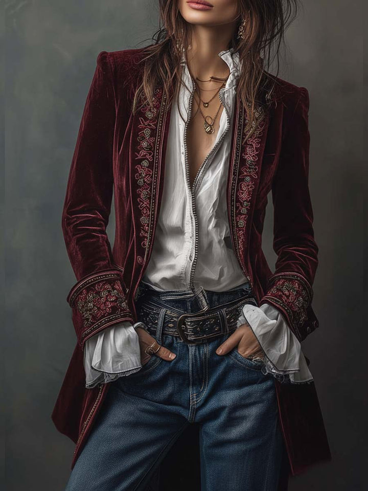 Amelia™ | Elegant Embroidered Velvet Coat