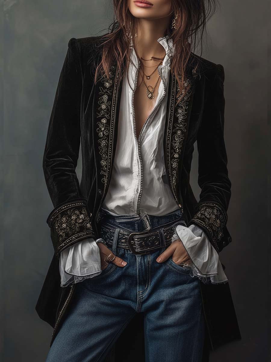 Amelia™ | Elegant Embroidered Velvet Coat