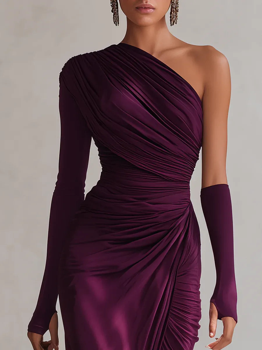 Rosalia™ - Chic One-Shoulder Purple Maxi Dress