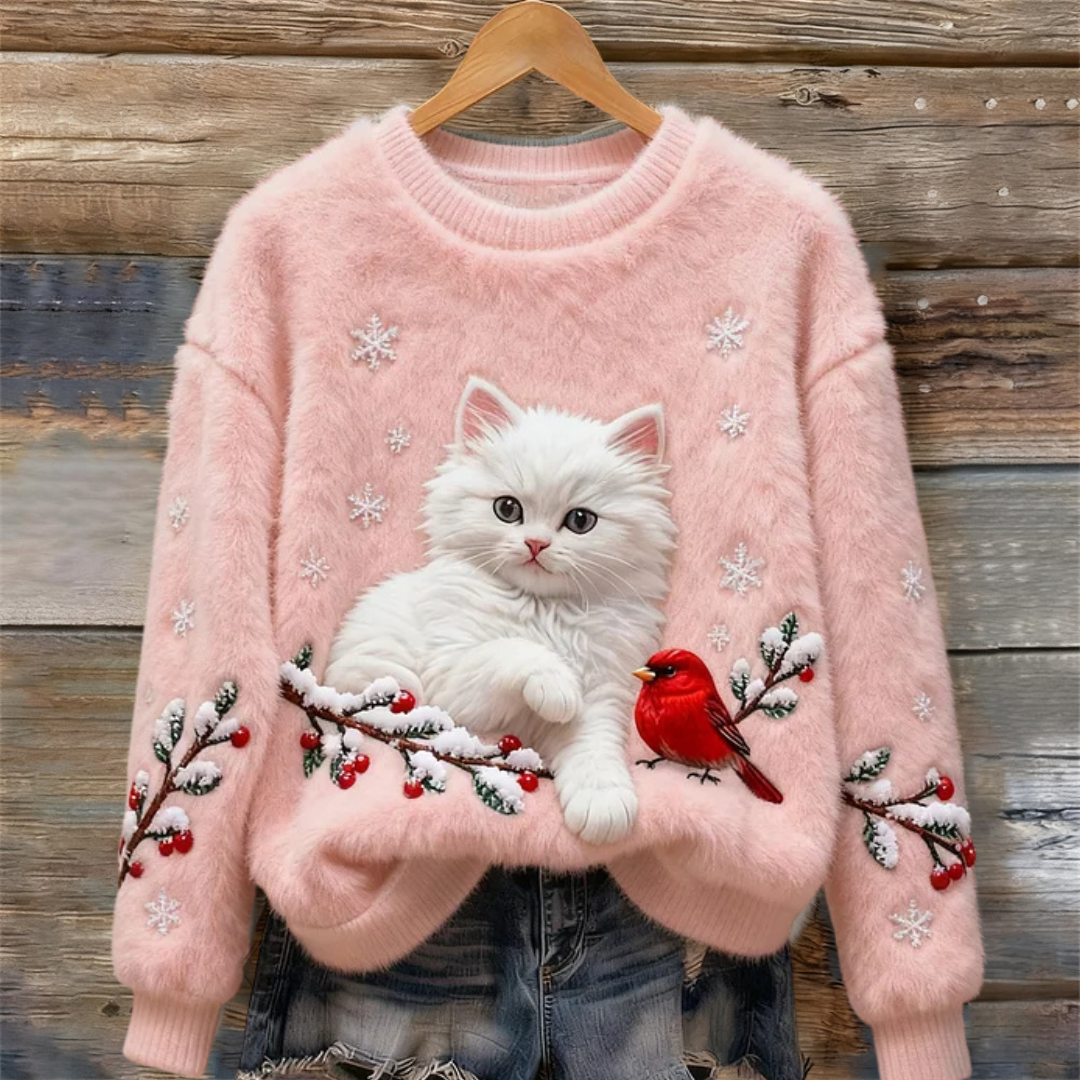 Tessa™ | Cosy Sweater With Snowy Cat Mint