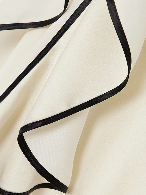 Loose Contrast Color Ruffle Flower Print Hollow Zipper Maxi Dresses