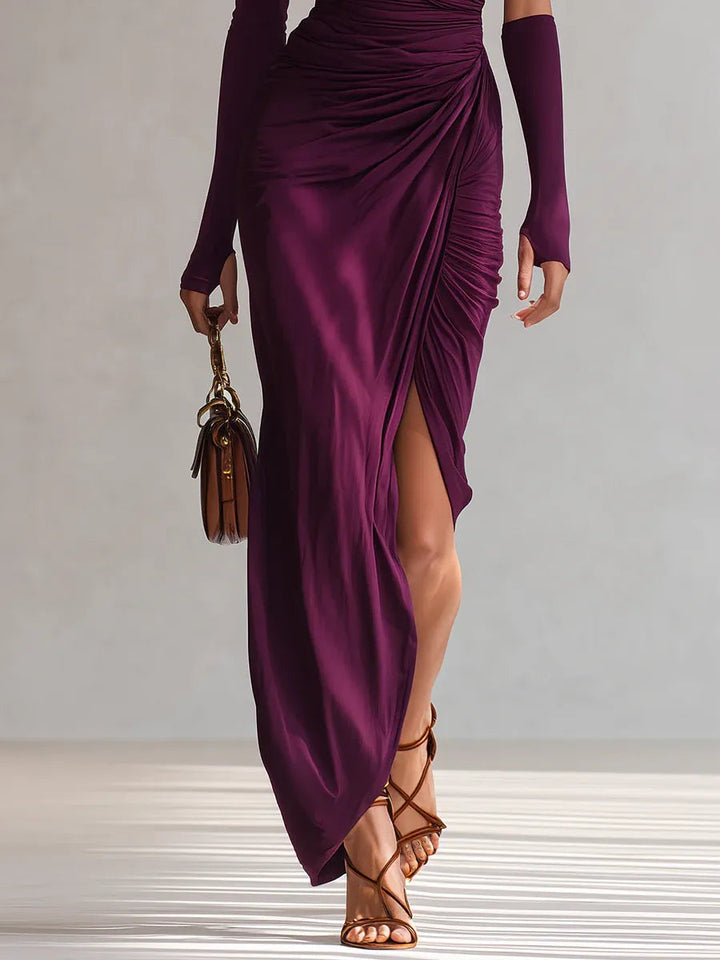 Rosalia™ - Chic One-Shoulder Purple Maxi Dress