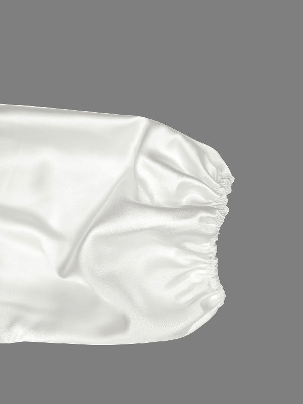 High Waisted Puff Sleeves Falbala Solid Color V-Neck Maxi Dresses