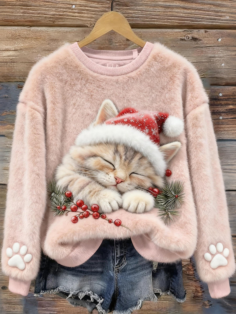 Rosie™ | Christmas Cute Cat Art Plush Pattern Sweater