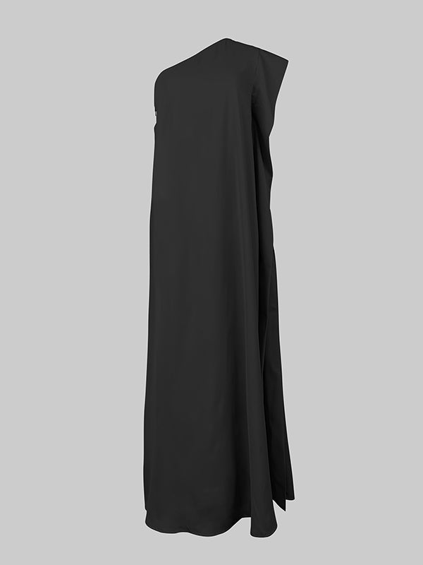 Asymmetrical Solid Color One-Shoulder Maxi Dress with Split Detail