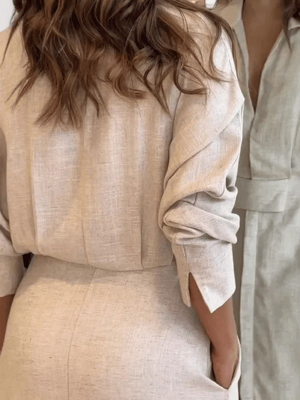 Long Sleeves Loose Split-Joint Split-Side V-Neck Maxi Dresses Shirt Dress