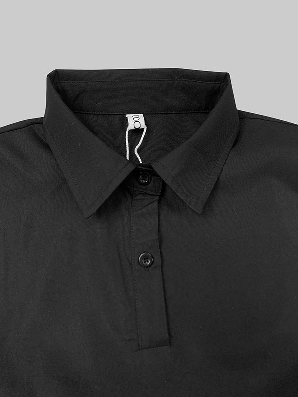 Maxi Shirt Dress with Flared Sleeves, Pleated Design, and Split-Joint Lapel in Solid Color