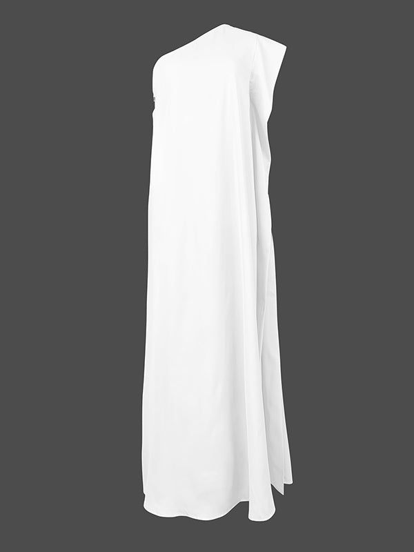 Asymmetrical Solid Color One-Shoulder Maxi Dress with Split Detail