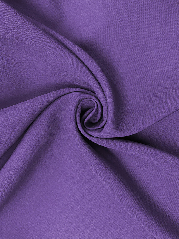 Pleated Midi Dress with Loose Puff Sleeves and Solid Color Split-Joint Round Neck