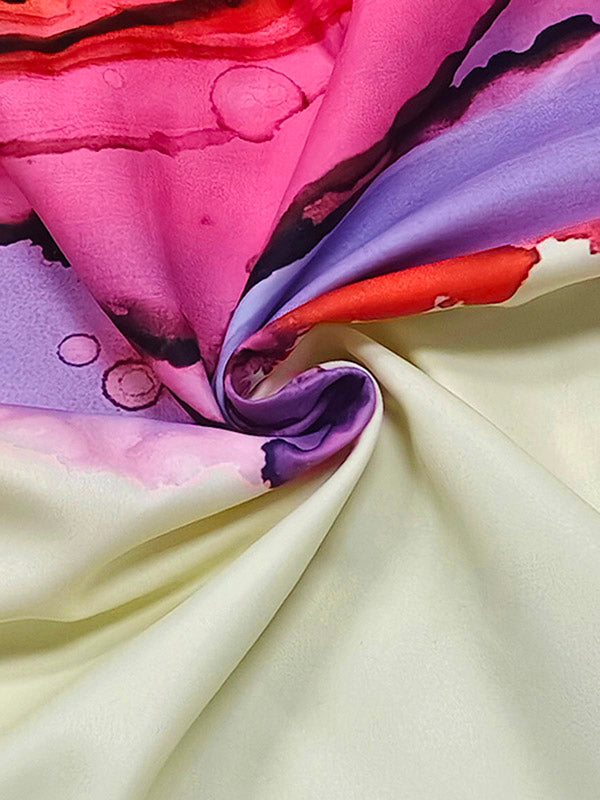 Floral Print Pleated Midi Shirt Dress with Long Sleeves, Tied Waist, and Split-Joint Design