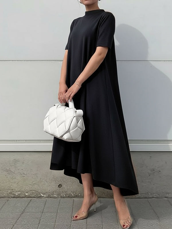 Solid Color Maxi Dresses with High-Low Short Sleeves