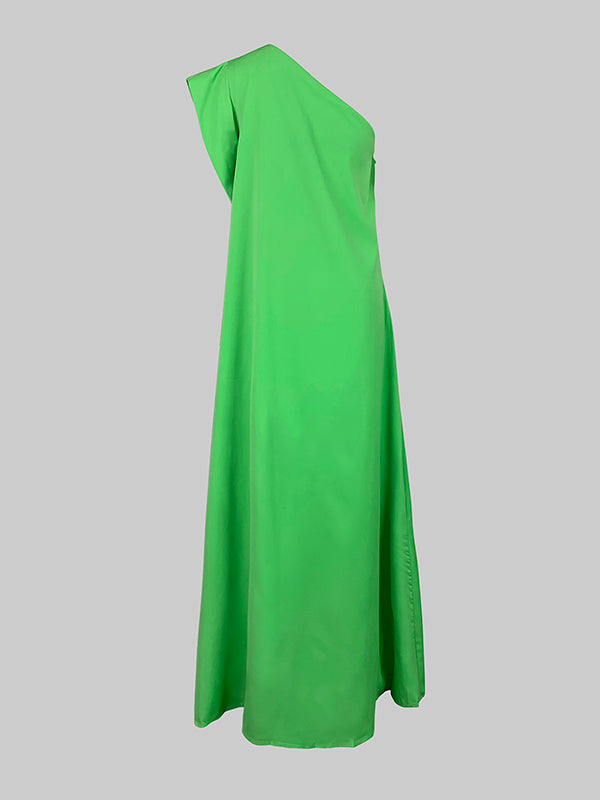 Asymmetrical Solid Color One-Shoulder Maxi Dress with Split Detail