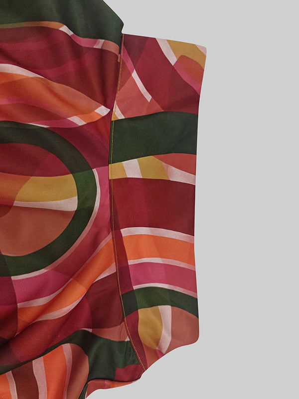 A-Line Long Sleeves Contrast Color High Neck Midi Dresses