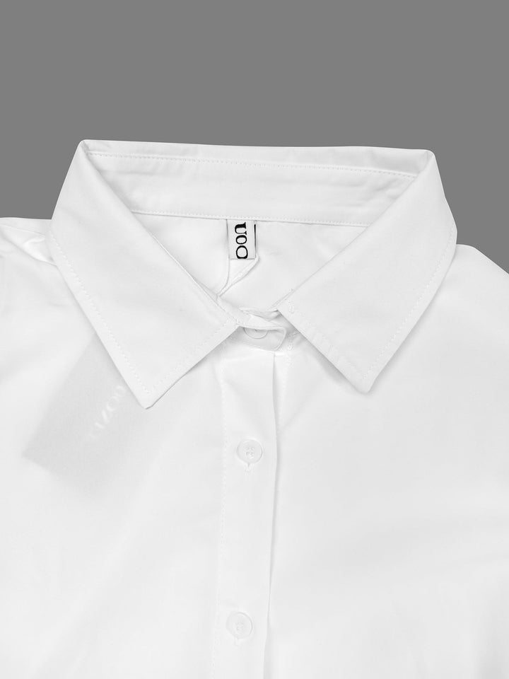 Midi Shirt Dress with Long Sleeves and Lapel Collar in Solid Color