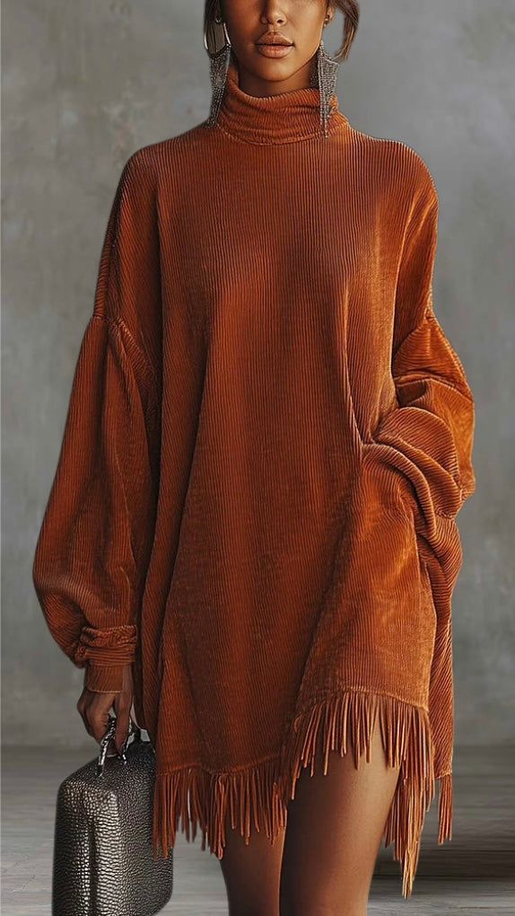 Marigold | Corduroy Dress with Tassel Hem