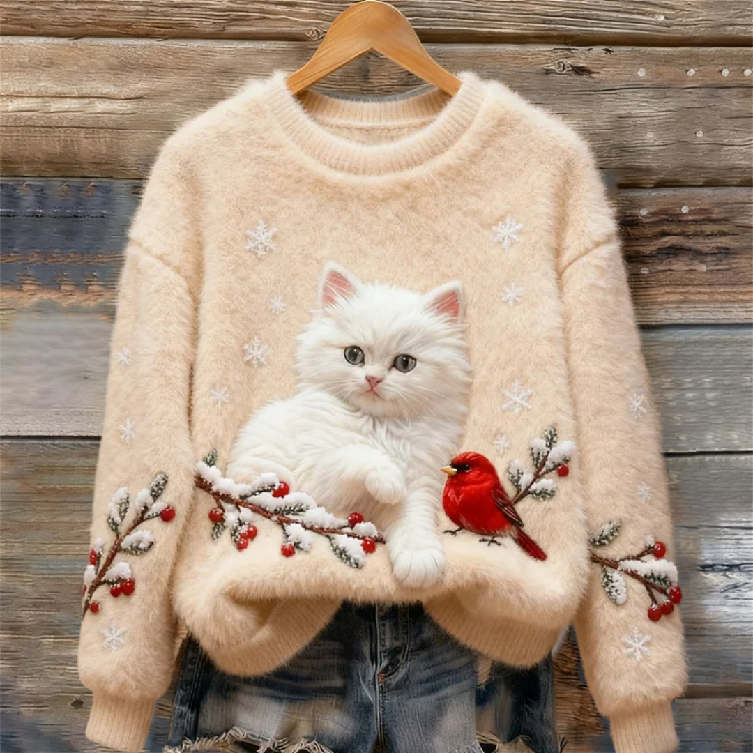 Tessa™ | Cosy Sweater With Snowy Cat Mint