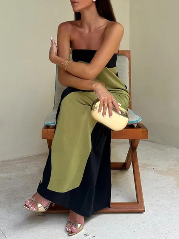 Loose Plus Size Printed Split-Joint Tube Maxi Dresses