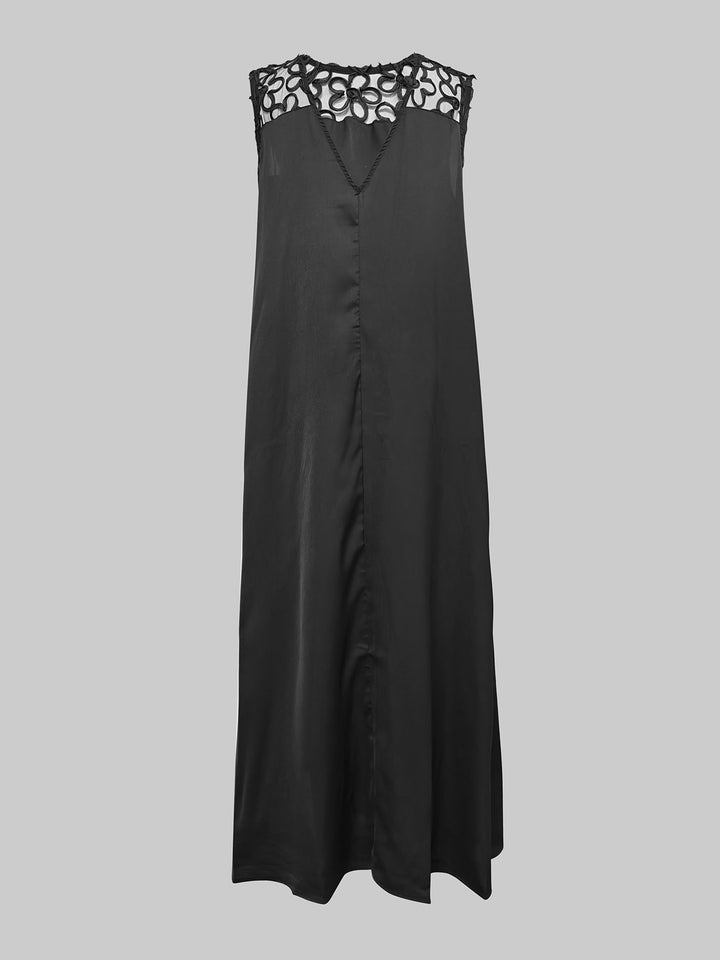 Loose Sleeveless Hollow Solid Color Split-Joint Round-Neck Maxi Dresses