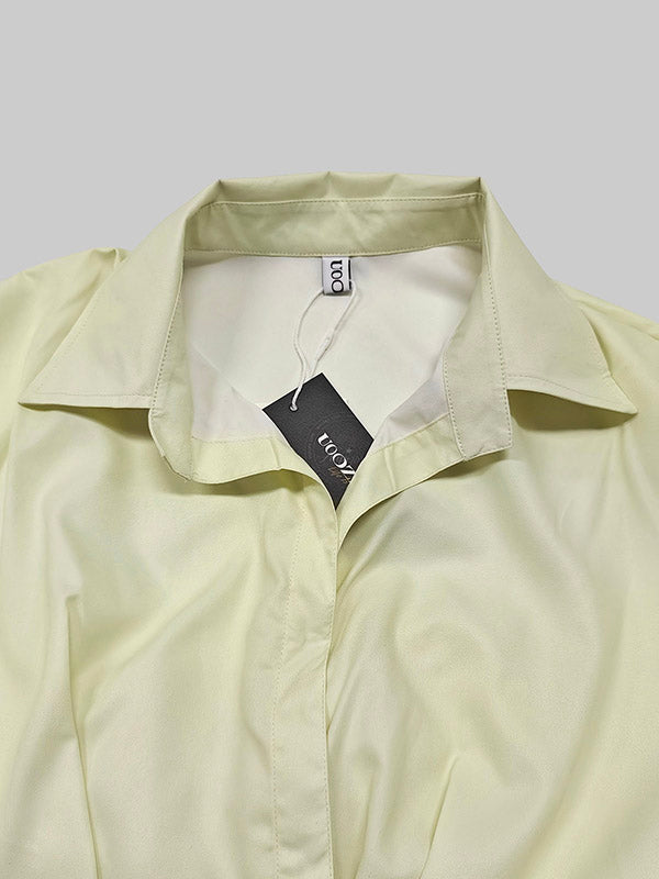 Floral Print Midi Dress Shirt with Long Sleeves, Pleated Design, Tied Waist, and Split-Joint Detail