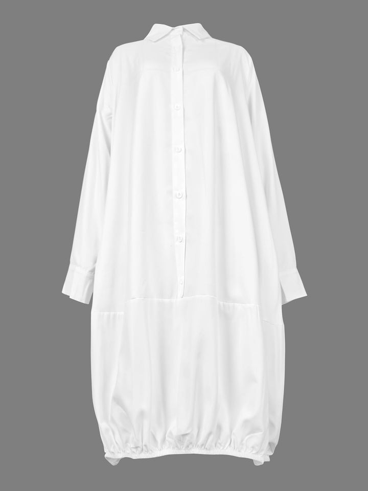 Midi Shirt Dress with Long Sleeves and Lapel Collar in Solid Color