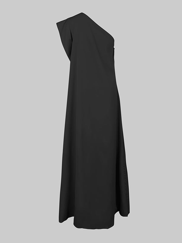 Asymmetrical Solid Color One-Shoulder Maxi Dress with Split Detail