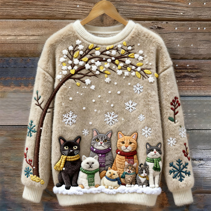 Tessa™ | Christmas Cats Embroidery Women's Cozy Plush Sweater