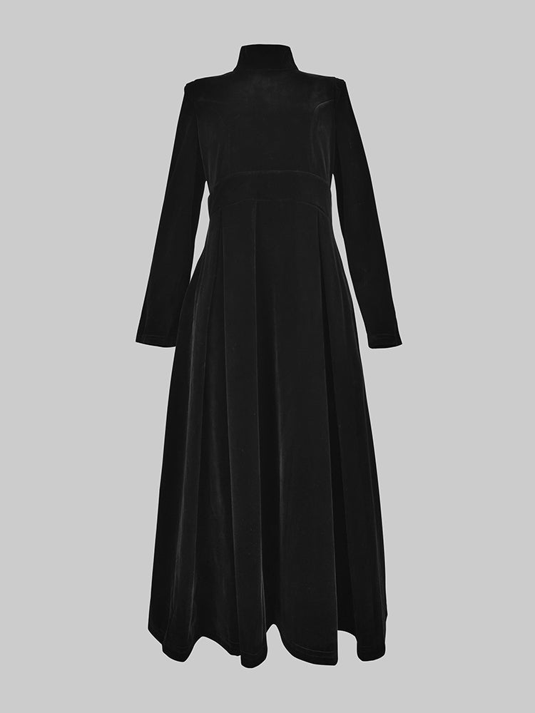 High Neck Midi Dress with Long Sleeves and Slim Fit in Solid Colors