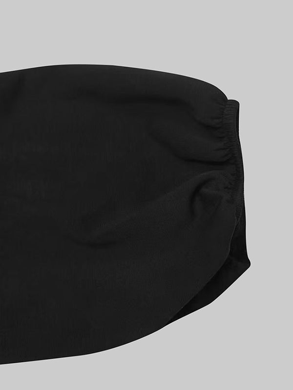 Loose Puff Sleeves Buttoned Split-side Mock Neck Maxi Dresses