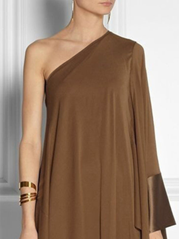Asymmetrical One-Shoulder Maxi Dress with Loose Fit and Split Detail