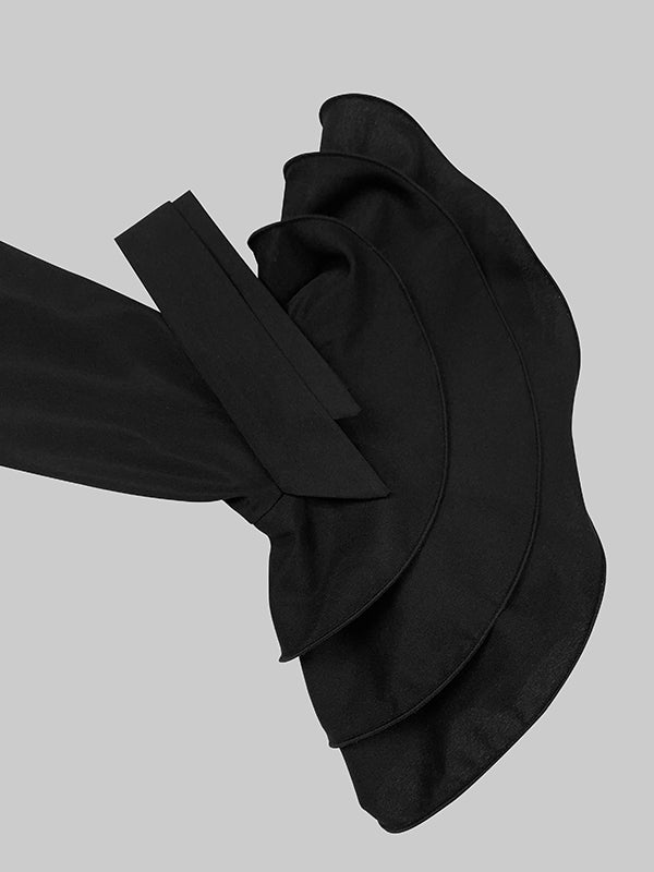 Maxi Shirt Dress with Flared Sleeves, Pleated Design, and Split-Joint Lapel in Solid Color