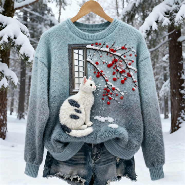 Bella™ | Winter Flower & Cat Women's Soft Plush Sweater