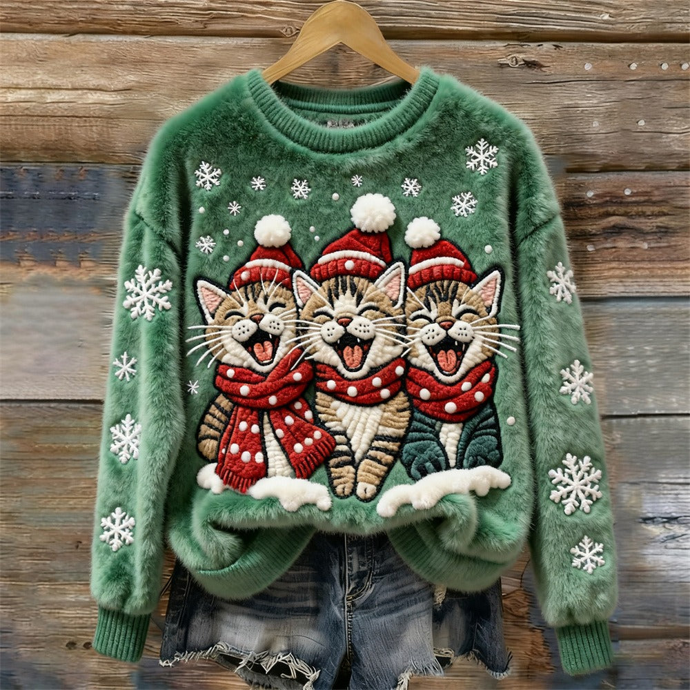 Tessa™ | Fluffy Sweater Featuring Singing Christmas Cats
