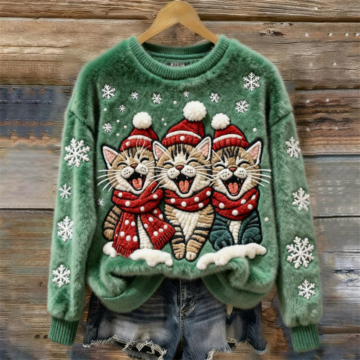 Tessa™ | Fluffy Sweater Featuring Singing Christmas Cats