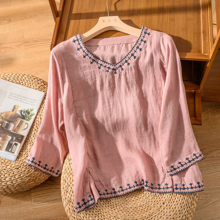 Annette | Embroidered V-Neck Blouse