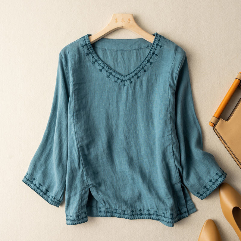 Annette | Embroidered V-Neck Blouse